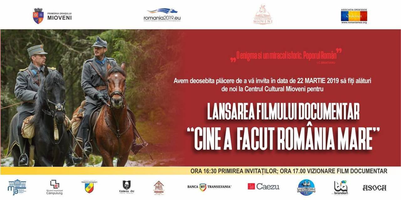 PREMIERĂ LA MIOVENI - PROIECȚIA FILMULUI DOCUMENTAR „CINE A FĂCUT ROMÂNIA MARE”
