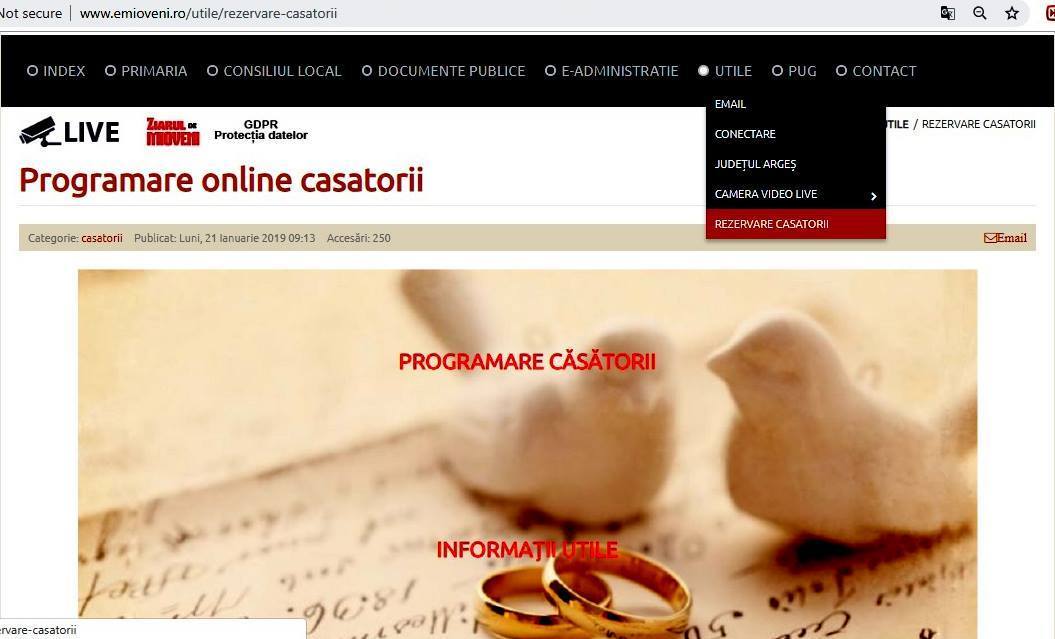 Căsătoriile se pot programa și on-line, la Mioveni!