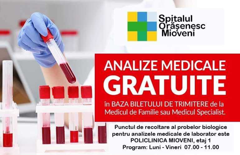 Analize și investigații medicale de laborator - gratuite la Mioveni